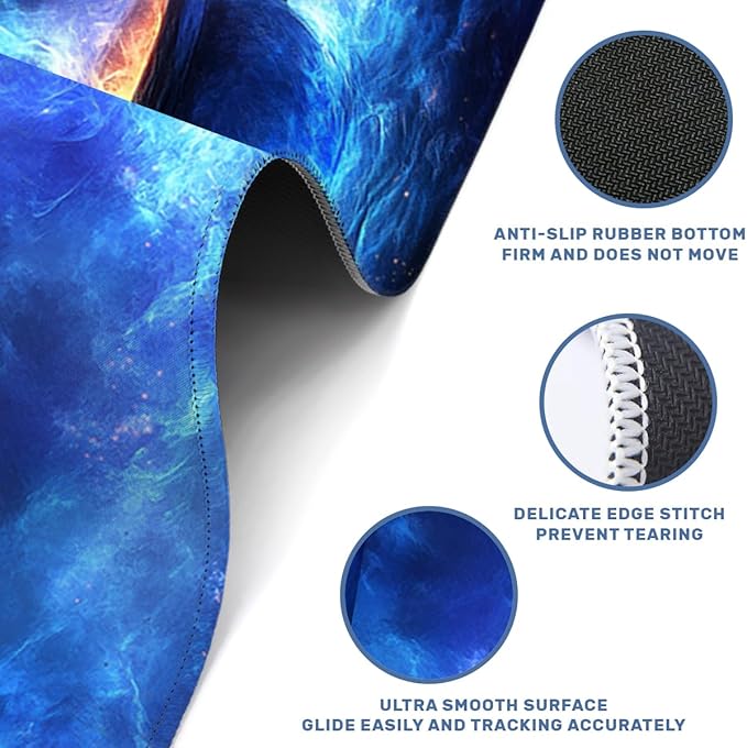 Magic Desk Mat Gaming Large Mouse Pad Blue Mystic Night Glow Mousepad Computer Keyboard Pad Mouse Mat Laptop Mat 31.5 x 11.8 Mouse Pads for Desk Home Office Gaming