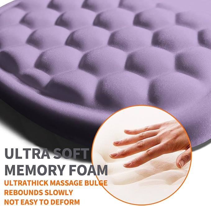 Ergonomic Joint Wrist Support Mouse Pad with Memory Foam Cushion Massage Bump, Carpal Tunnel Mousepad Slope Design for Wrist Rest, 11.8x7.9 in, Pale Purple