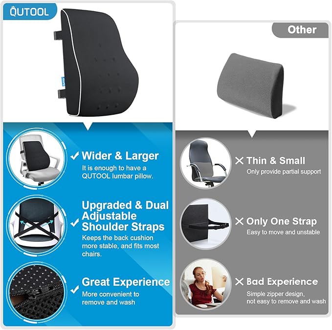 Lumbar Support Pillow for Office Chair, Office Home Essentials, Gifts for Mom, Dad, Back Support Pillow for Car, Chair Cushions, Improve Posture & Back Comfort, Mesh Cover Double Adjustable Straps