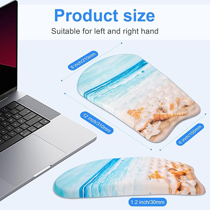 Ergonomic Wrist Mouse Pad with Massage Design, Wrist Rest Pain Relief Mousepad with Memory Foam Non-Slip PU Base, Mouse Pad with Wrist Support for Wireless Mouse & Desk,Y Starfish and Beach
