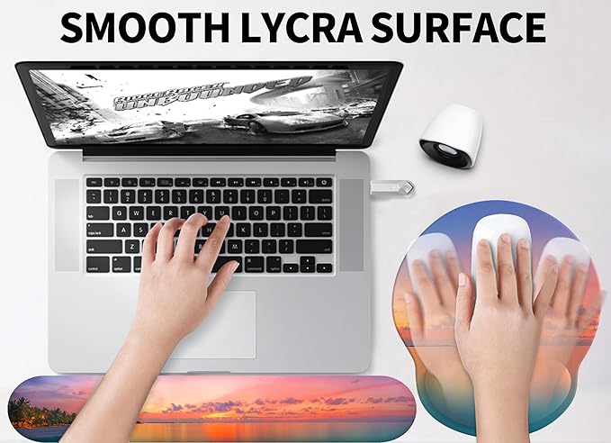 eulps Mouse Pad Wrist Support, Ergonomic Memory Foam Keyboard Wrist Pad & Gel Wrist Rest Set for Computer Keyboard for Easy Typing for Office & Home (Oceanic Sunset Set)
