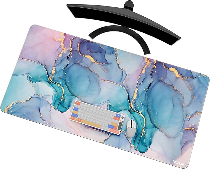 Mydours 48" x 24" Large Gaming Mouse Pad, Extended Desk Pad for Keyboard and Mouse with Non-Slip Rubber Base, Stitched Edges Computer Mouse Mat, Office Desk Mat Mousepad for Desktop & Laptop, Marble
