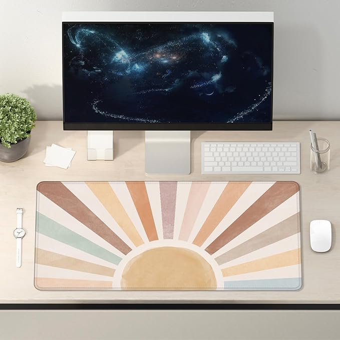 Boho Sun Large Mouse Pad 31.5x15.7inch, Sunshine Rainbow Large Extended Computer Desk Mat Mousepad for Keyboard and Mouse, Boho Desk Accessories