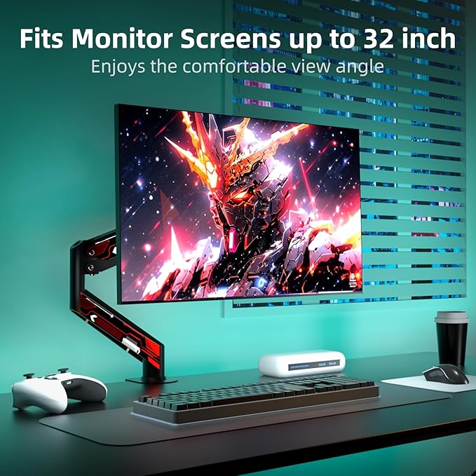 Suptek Monitor Mount Gas Spring Monitor Arm Desk Mount Monitor Stand Fully Adjustable Fits 32 inch Monitors Weight Capacity up to 22 lbs(MD8WR)