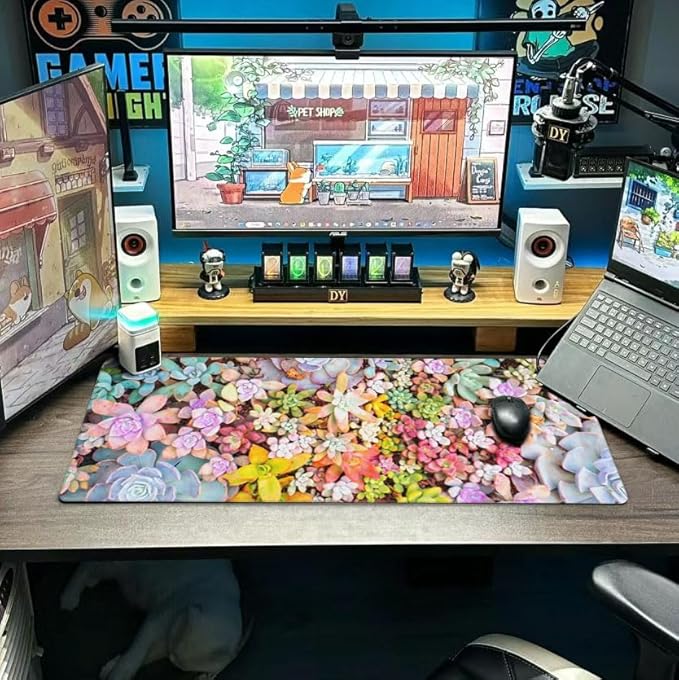 Succulent Mouse Pad Extended Large Gaming Mousepad XL Big Long Oversized Desk Mat Stitched Edges 31.5 X 11.8 Inch for Home Office