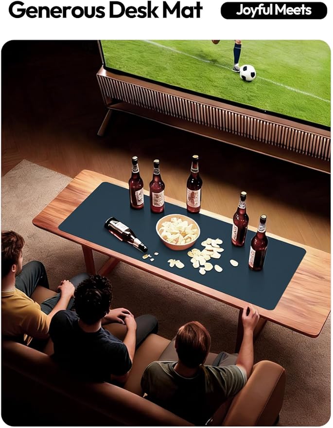 YSAGi Leather Desk Protector, Office Mat, Large Mouse Mat, Non-Slip PU Leather Blotter, Laptop Desk Mat, Waterproof Writing Pad for Office and Home (Dark Blue, 23.6" x 13.8")