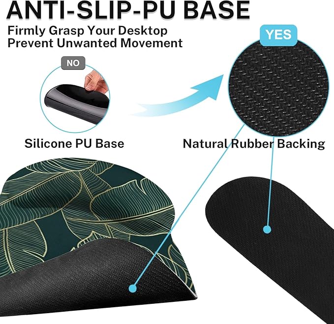 Britimes Ergonomic Mouse Pad Set with Wrist Rest Green Palm Leaves Non-Slip Rubber Base Wrist Cushion Support and Coasters Mousepad with Wrist Support for Computer Keyboard and Desk
