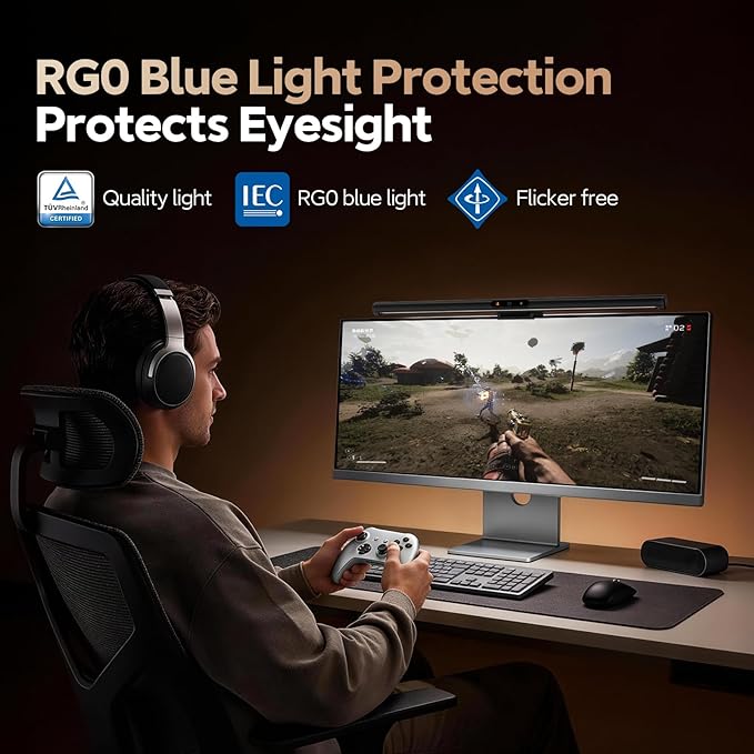 LYMAX Monitor Light Bar, Eye-Care USB Computer Lamp with Wireless Remote, Motion Sensor, Fit for All Monitor, Adjustable Color Temperature/Brightness, No Screen Glare for Home Office Gaming Desk Lamp
