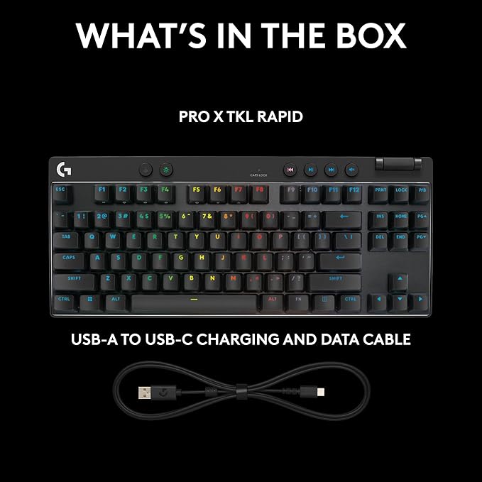 Logitech G PRO X TKL Rapid (Tenkeyless) Wired Gaming Keyboard: Magnetic Analog Switches with Rapid Trigger, Lightsync RGB, Detachable USB-C Cable, Volume Roller & Media Buttons - Black
