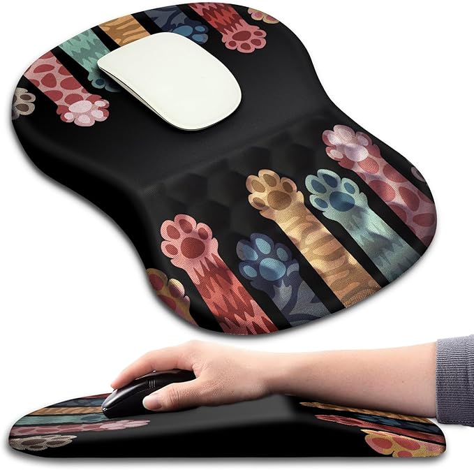 Hokafenle Ergonomic Mouse Pad Wrist Support with Massage Design, Wrist Rest Mousepad with Memory Foam&Non-Slip PU Base, Mouse Pads for Wireless Mouse & Desk (12x8 inch,Paw)