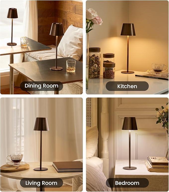 3 Pack Cordless Table Lamp, Portable Battery Operated Lamp with 3 Color Temps and Stepless Dimming, Rechargeable Table Lamp for Dinner, Desk, Cafe, Outdoor (Brushed Mocha)