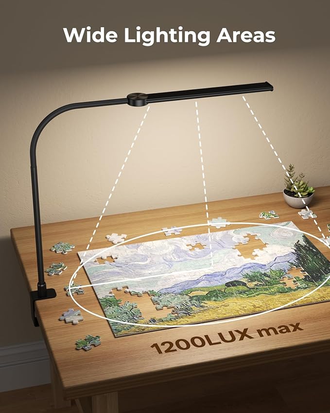 Desk Lamp with Clamp, Eye Caring LED Desk Lamp for Home Office with Gooseneck, Clip on Light with 3 Color Modes for Working, Reading, Drawing