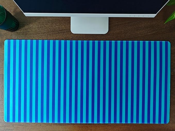 Blue Teal Striped Desk Mat Cute Pastel XXL Large Gaming Mouse Pad Desk Pad Kawaii Aesthetic Home Office Decor Cozy Keyboard Laptop Computer Mat