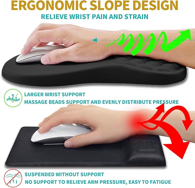Hokafenle 2 in 1 Ergonomic Mouse Pad Wrist Support & Wrist Rest for Computer Keyboard Set, with Memory Gel Massage Bulge Design (2In1 Set, Black)