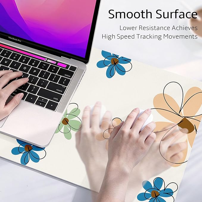 Mouse Pad Leather Desk Mat Large Keyboard Cute Office Desktop Computer Laptop XXL Long Big Aesthetic Modern Design Women Girls Gaming Gamer Oversized Wide Mousepad 31.5"x15.7", Line Flower