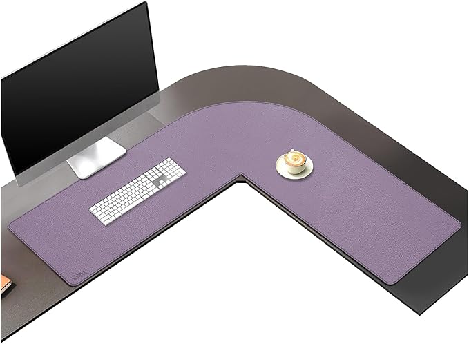 Vyaaa L Shaped Desk Mat, (39.4"+ 39.4") x 13" PU Leather Corner Desk Mat, Reversible L-Shape Desk mat, XL Gaming Mouse Pad for Computer, Gaming, Writing, Home and Office (Light Purple)