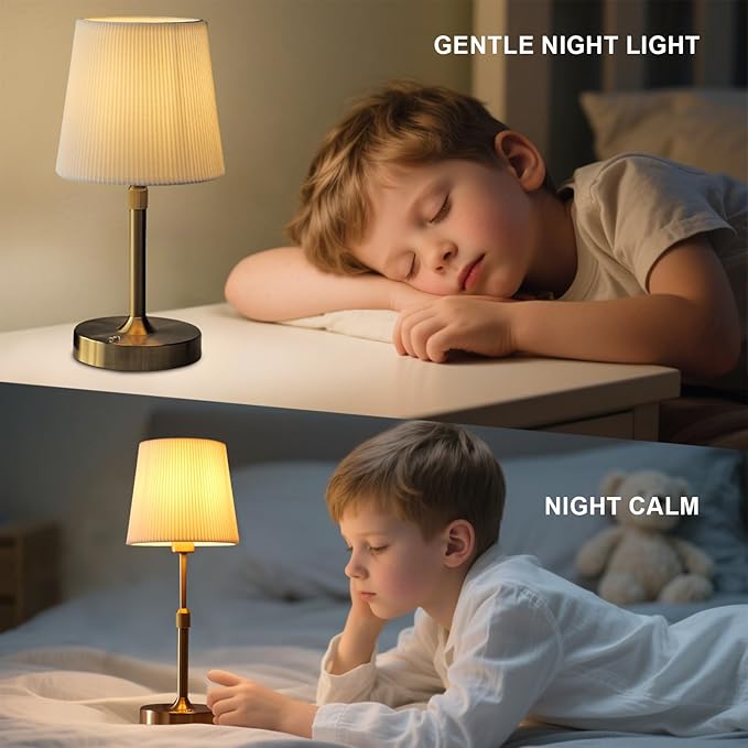 Cordless Touch Table Bedside Lamp, 12-15" Height Adjustable Dimmable Rechargeable Desk/Nightstand Lamp for Bedroom/Living Room/Kitchen/Dining/Home/Room Decor