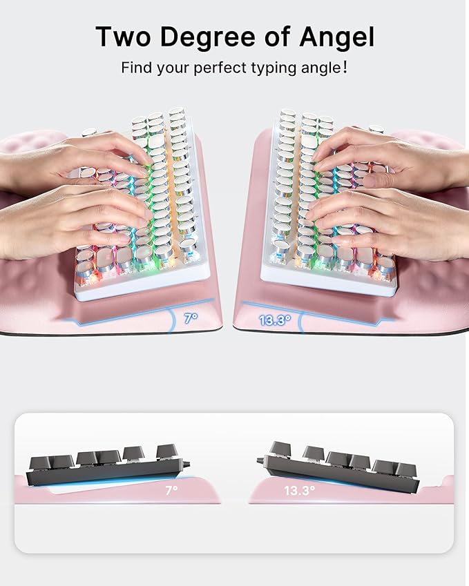 Keyboard Wrist Rest Stand for Desktop, 2 Angle Ergonomic Computer Keyboard Holder Stand, Key Board Riser with Wrist Support, Arm Rest for Office, Home, Desk(Pink)