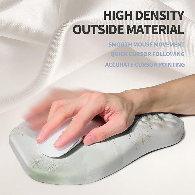 Ergonomic Raised Mouse Pad Wrist Support with Bilateral Slope Memory Foam Mousepad for Wrist Rest and Carpal Tunnel 11.8x7.9〃 Green Leaf