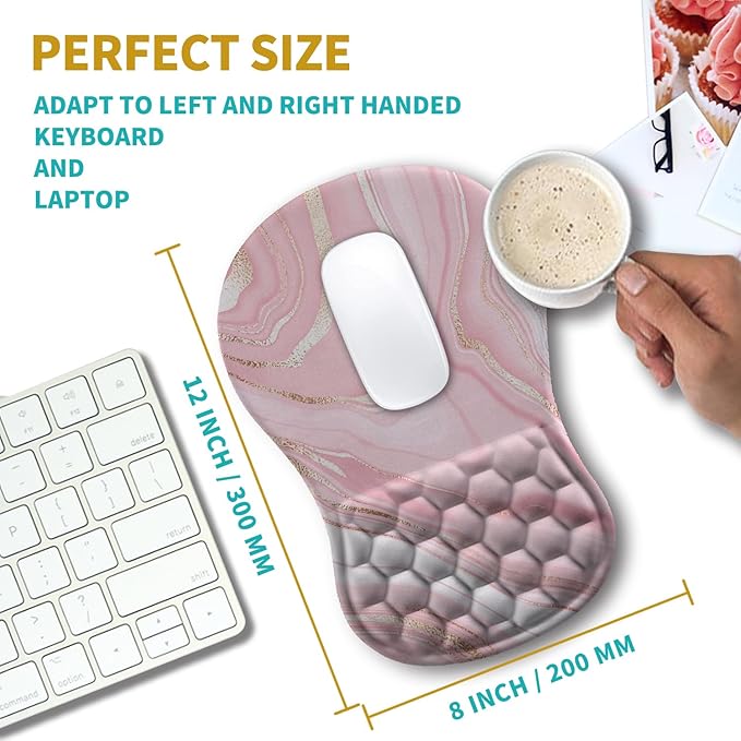 Hokafenle Ergonomic Mouse Pad Wrist Support, Wrist Rest Mousepad for Carpal Tunnel with Integrated Memory Foam Slope Massage Bulge (11.8x7.9 inch,Pink Fluid)