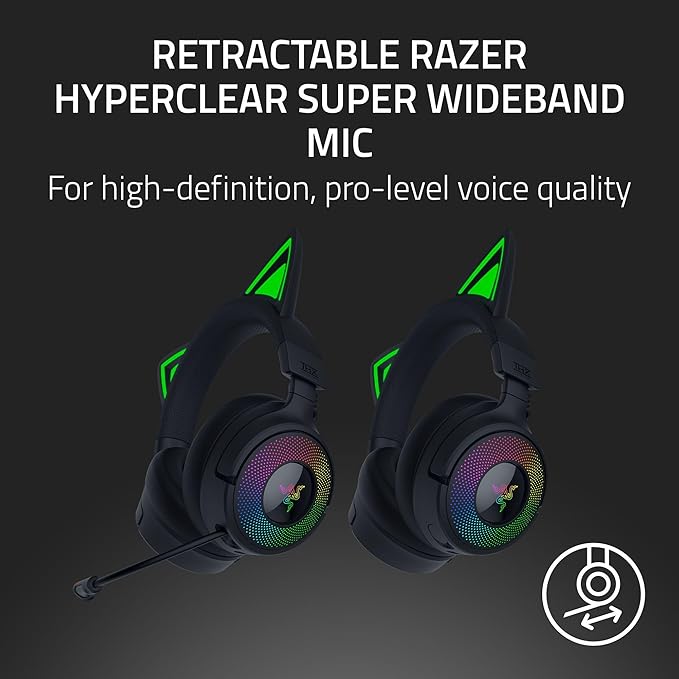Razer Kraken Kitty V3 Pro Wireless RGB Gaming Headset: Chroma RGB Kitty Ears - 2.4 GHz, Bluetooth 5.3, USB A - Super Wideband Mic - 40mm Drivers - THX Spatial Audio - Comfortable Ear Cushions - Black