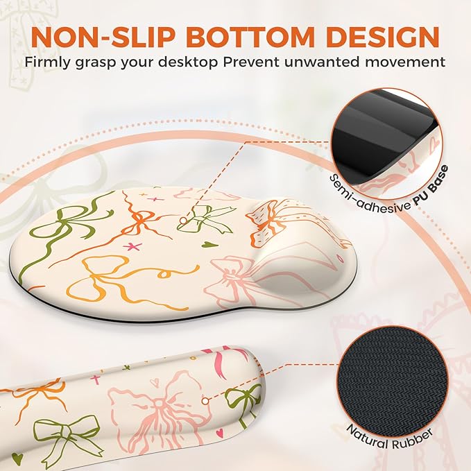 iCasso Desk Pad Mat, Large Mouse Pad and Keyboard Wrist Rest Set, Desk Protector Mat, 4in1 Ergonomic Keyboard Pad with Wrist Support for Desktop Home Office Computer (Colorful Ribbon)