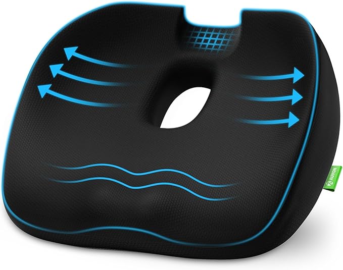 AUVON Innovative Donut Pillow, Scientific Center Hole and Coccyx Cutout, Orthopedic Donut Seat Cushion for Coccyx & Tailbone Support, Postpartum Pregnancy, After Surgery Sitting Comfort