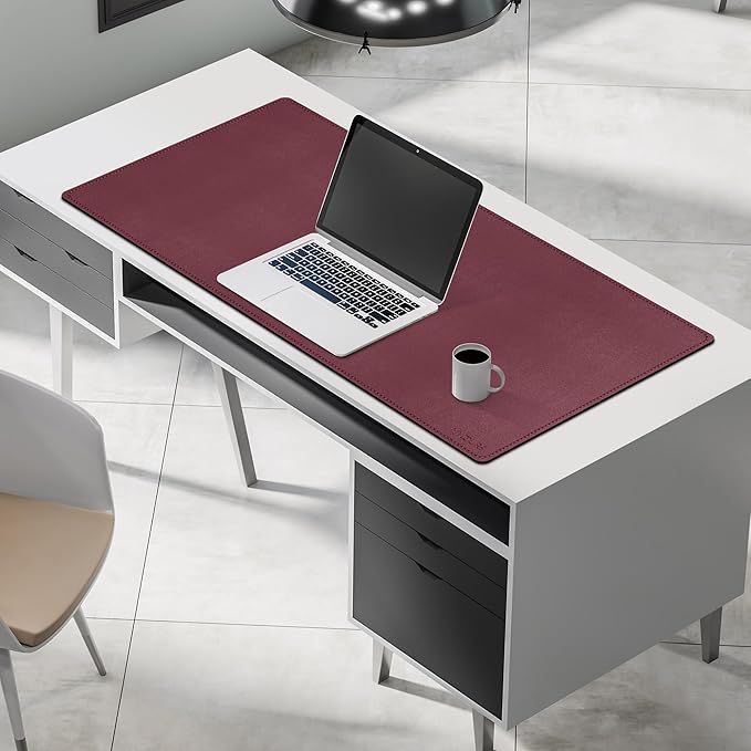 Mydours Dual-Sided Desk Pad, 40" x 20"Large Mouse mats Cork & PU Leather for Office and Home Work, Waterproof Desk Mats on The Top of Desks (Burgundy)