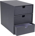 Bigso Ingrid 3-Drawer Fiberboard Desk Organizer for Office Supplies and Accessories - Stackable Makeup Drawer Organizer - 6.3in x 9.9in x 8.1in - Dark Grey