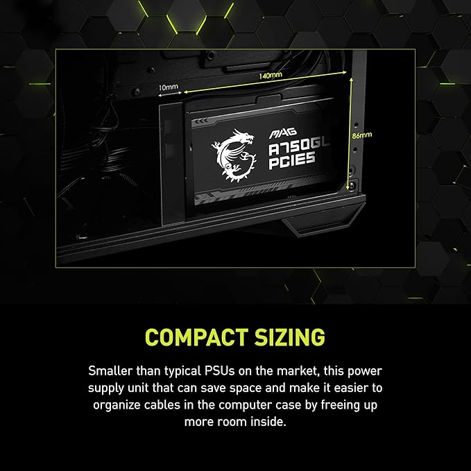 MSI MAG A750GL PCIE5, Fully Modular Compact Gaming 750W Power Supply, 80+ Gold, ATX 3.1 & PCIe 5.1 Ready, Native Dual-Color 12V-2x6 Cable, 10 Year Warranty