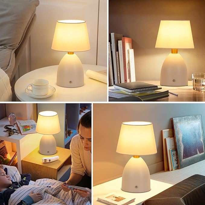 GGOYING Cordless Table Lamp Set of 2, 5400mAh Rechargeable Battery Powered Desk Lamp, 4-Level Brightness Dimmable Bedside Night Light for Bedroom Camping Balcony, White