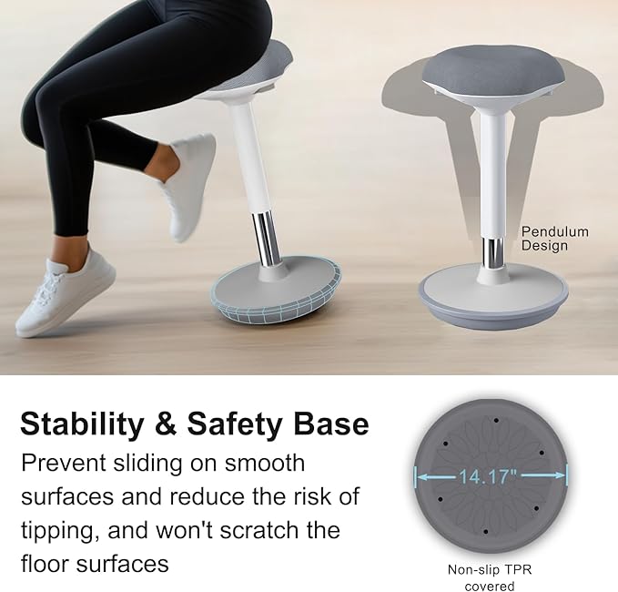 Wobble Stool Adjustable Height Standing Desk Chair with Non-Slip Base and Upgraded Lift for Home and Office (Grey)