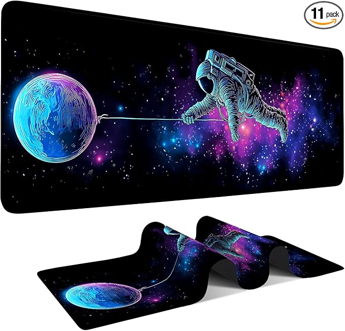 Interstellar Astronaut Extended Gaming Mouse Pad 31.5x11.8inches Large Desk Mat Anti-Slip Rubber Base & Durable Stitched Edges for Gamers Smooth Mouse Writing Surface for Desk Office/Home