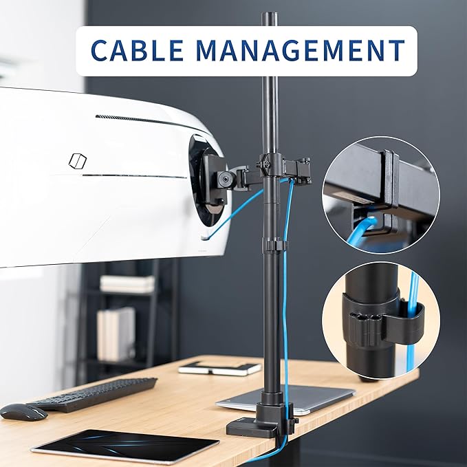VIVO Single Ultra-Wide Monitor Extra Tall Desk Mount for up to 49 inch Ultrawide Screens, Clamp-on Adjustable Stand Holds 44 lbs, VESA up to 100x100mm, Black, STAND-V100T