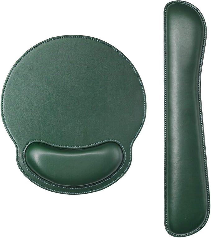 RICHEN Ergonomic PU Leather Keyboard Wrist Rest and Mouse Pad with Wrist Support, Memory Foam Set for Computer/Laptop,Gaming and Office, Comfortable for Easy Typing (Dark Green)