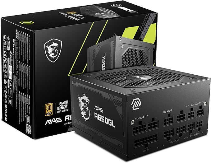 MSI MAG A650GL, Fully Modular Compact Gaming 650W Power Supply, 80+ Gold, ATX PSU, 10 Year Warranty