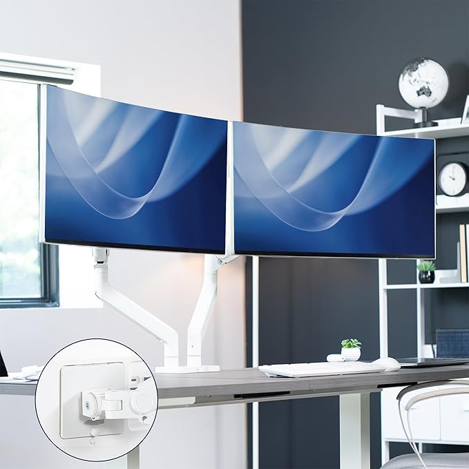 VIVO Heavy Duty Dual Ultra-Wide Monitor Tension Arm, Up to 45 inch Screens, Holds 44 lbs per Arm, Premium Desk Mount Monitor Stand for 2 Ultrawides, White, STAND-V200VW