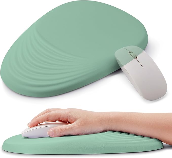 Ergonomic Mouse Pad with Wrist Support, Memory Foam Wrist Rest for Pain Relief & Carpal Tunnel, Non-Slip Base for Office, Computer, PC, Laptop (12x8x1.2inch, Light Green)