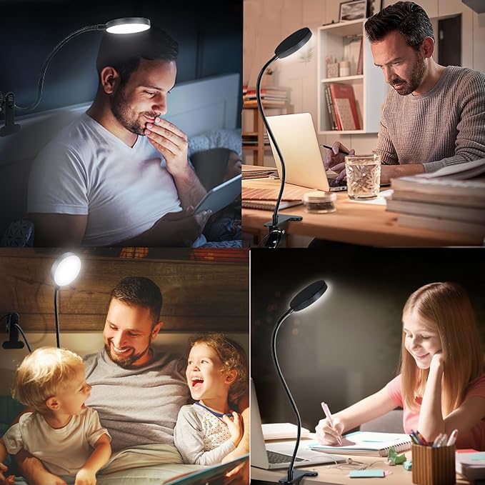 Desk Lamp, 8W 66 LED Reading Light for Bed, Eye Caring Metal Clip Lamp, 5 Color 10 Brightness Levels, Memory Function, Flexible Desk Lamp, USB Powered, Includes 5V/2A UL Adapter
