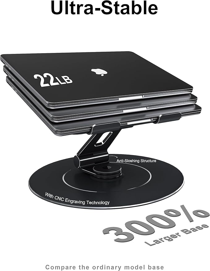 Ultra-Stable Laptop Stand for Desk with Larger Base, Desktop Organizer, Military-Grade Aluminum Anti-Loosening Structure - Height Adjustable Lectern Stand Suitable for 10-17.3 inch