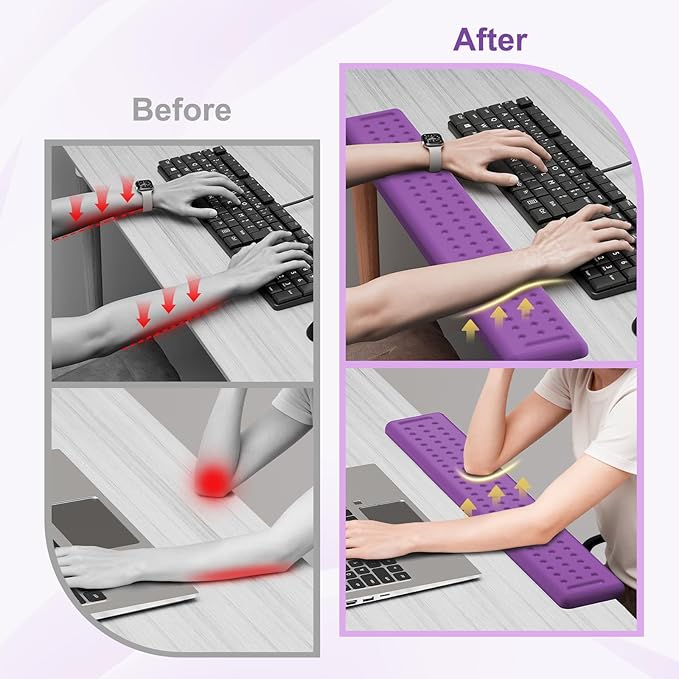 Leolee L-Shaped Desk Long Wrist Rest Elbow 60CM, Purple Memory Foam Arm Rest for Desk with Non-Slip Base, Ergonomic Desk Edge Cushion, Wrist Support for Computer Keyboard, Typing, Office, Home