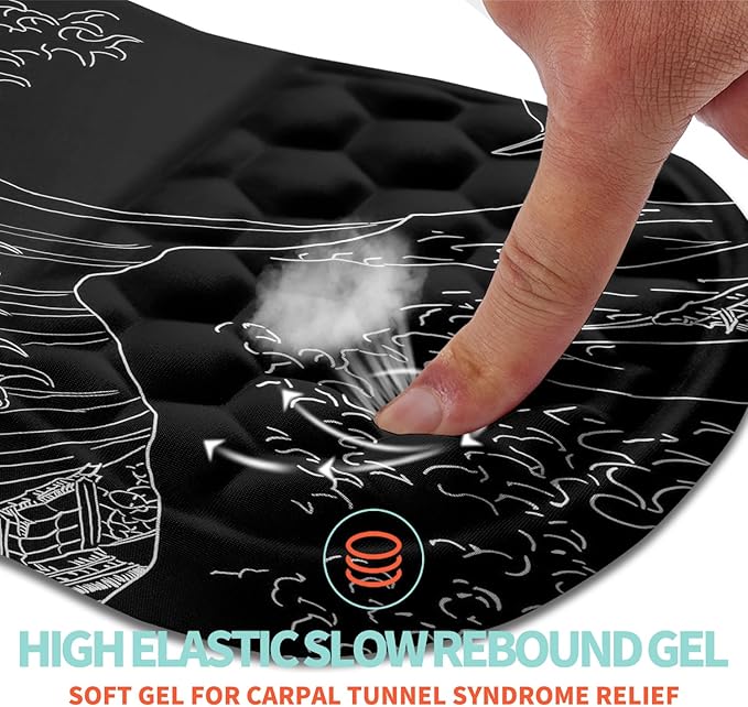 Ergonomic Mouse Pad Wrist Support with Memory Foam Massage Bulge, Carpal Tunnel Mousepad Wrist Rest for Mouse(12x8 inch, Sea Wave)