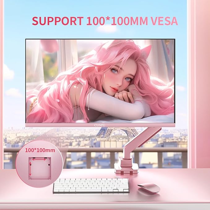 27 Inch Pastel Pink Gaming Monitor QHD 2560x1440 180/200Hz 1ms GTG Fast IPS Computer Monitor, 90% DCI-P3, Adaptive Sync, Built in Speaker, Height/Swivel/Tilt/Pivot Adjustable Stand, HDMI,DP