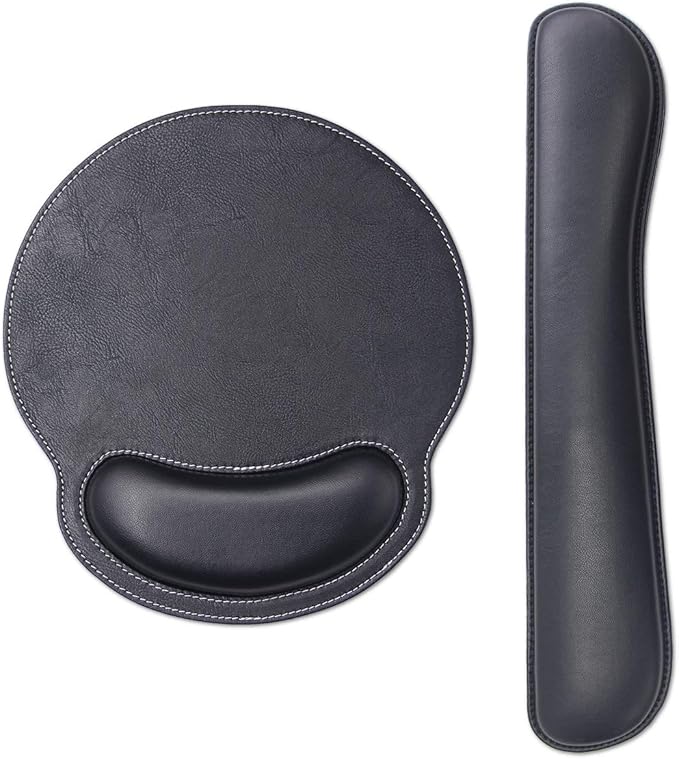 RICHEN Ergonomic PU Leather Keyboard Wrist Rest and Mouse Pad with Wrist Support, Memory Foam Set for Computer/Laptop,Gaming and Office, Comfortable for Easy Typing (PU Black)