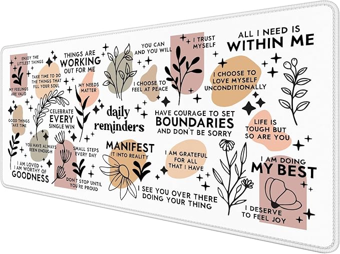 Boho Inspirational Large Mouse Pad 31.5x15.7inch, Daily Reminders Mental Health Large Extended Computer Desk Mat Mousepad for Keyboard and Mouse, Office Desk Accessories