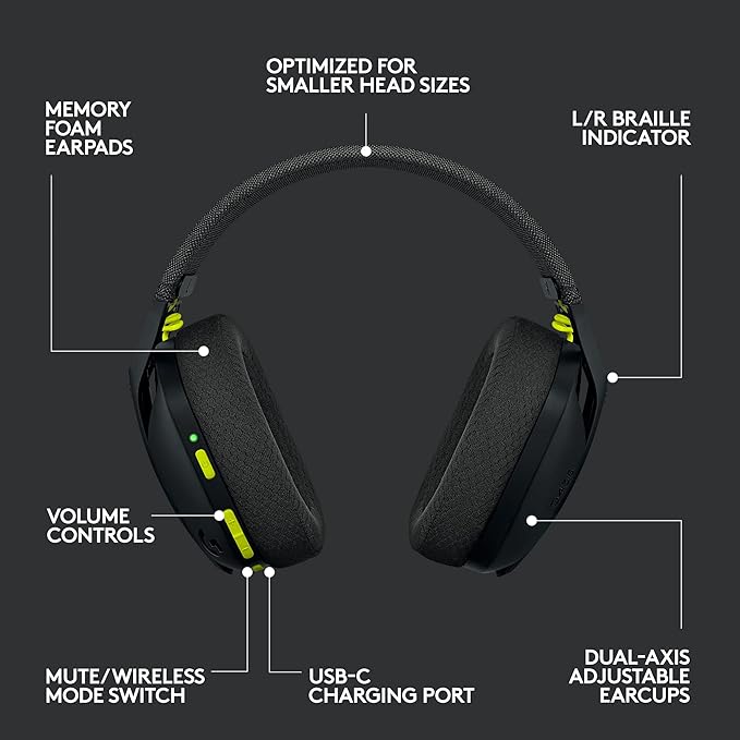 Logitech G435 Lightspeed & Bluetooth Wireless Gaming Headset - Lightweight Over-Ear Headphones, Built-in mics, 18h Battery, Dolby Atmos, PC, PS4, PS5, Nintendo Switch/Switch 2, Mobile - Black