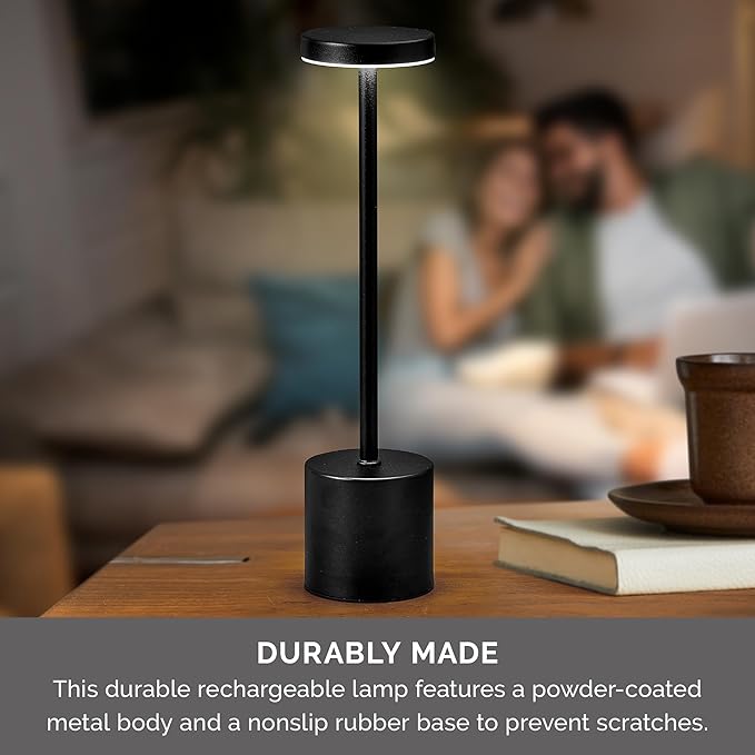 Elements 13-Inch Rechargeable LED Desk Lamp - Metal Touch Control Table Lamp with 3 Light Colors, Stepless Dimming, 1200mAh Battery, USB-C Charging for Home Office, Bedroom, Living Room