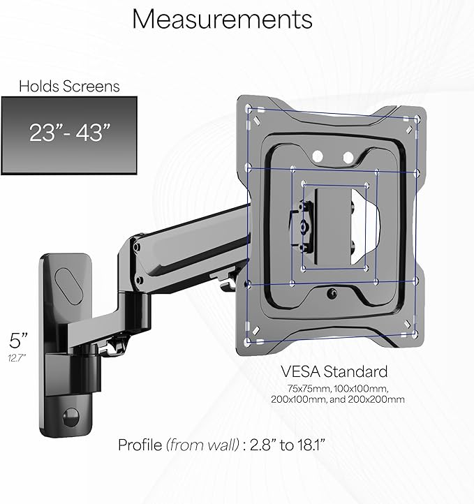 VIVO Premium Aluminum Single TV Wall Mount for 23 to 43 inch Screens, Adjustable Arm, Fits up to VESA 200x200, MOUNT-G200B