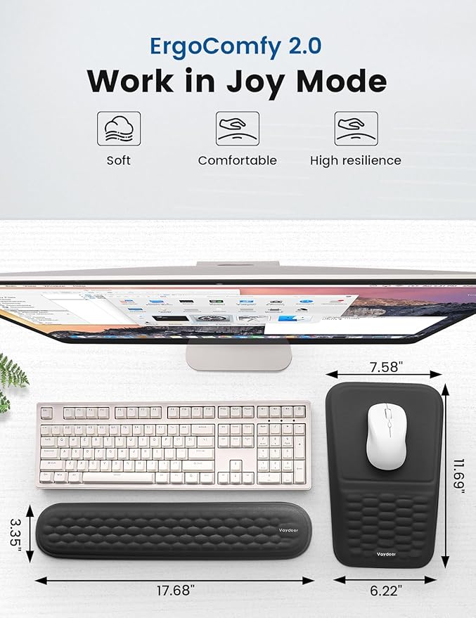 2-in-1 Keyboard & Mouse Wrist Rest Set – Ergonomic Wrist Support, Memory Foam Wrist Cushion with 8° Slope & Massage Nubs, Non-Slip PU Base, Relieves Wrist Strain & Carpal Tunnel from Long Typing