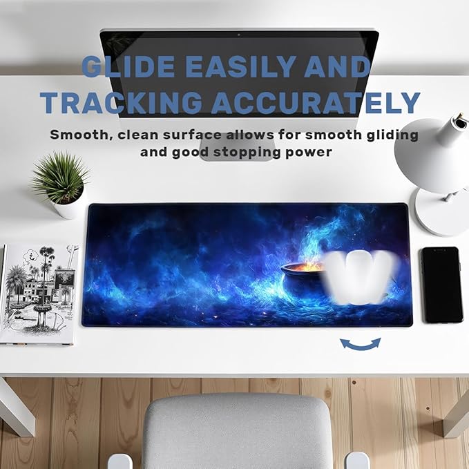 Magic Desk Mat Gaming Large Mouse Pad Blue Mystic Night Glow Mousepad Computer Keyboard Pad Mouse Mat Laptop Mat 31.5 x 11.8 Mouse Pads for Desk Home Office Gaming